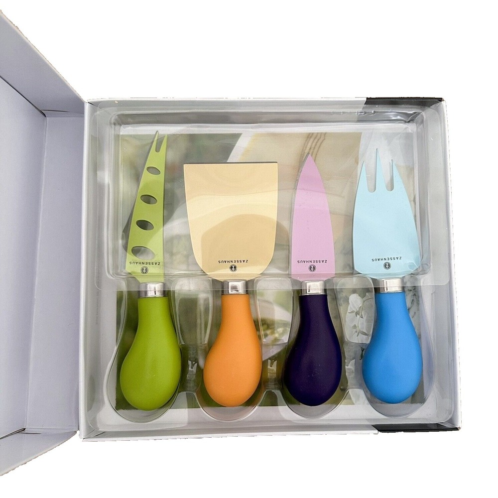 Zassenhaus Easy Cut Cheese Knife Set ~ 4pc Stainless Steel Colorful Handles NIB